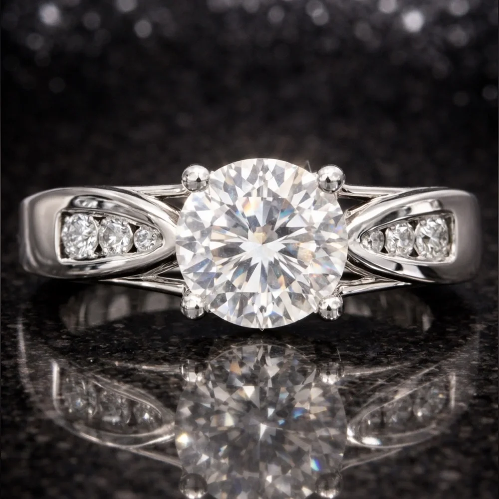 Victoria Wieck vintage round brilliant CZ engagement wedding ring band silver